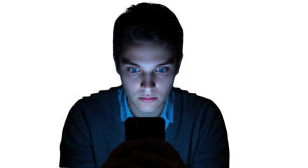 Teenager engrossed in smartphone screen at night unique creative artwork concept based on Teenager