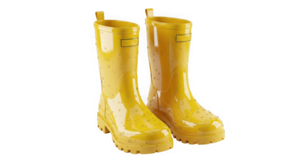 Bright yellow rubber rain boots for outdoor adventures and protection transparent background