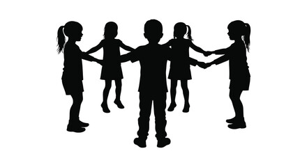 children holding hands forming circle together in silhouette