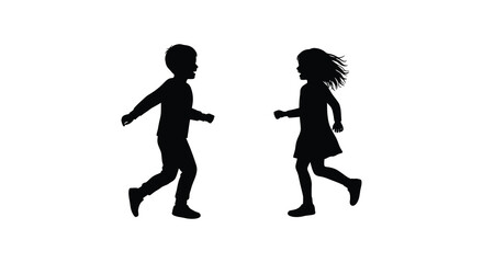 children silhouettes running together in playful motion