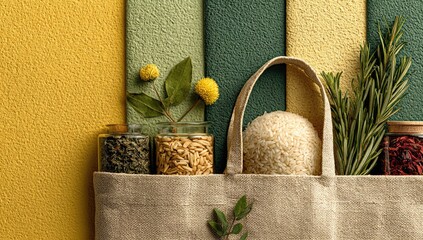 Eco Friendly Groceries in Tote Bag Still Life