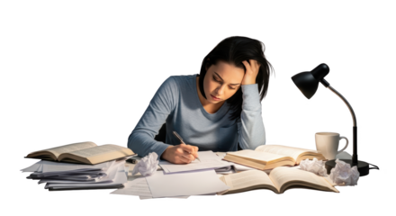 Young Woman Studying Hard Feeling Stressed and Overwhelmed abstract illustration design inspired by Young