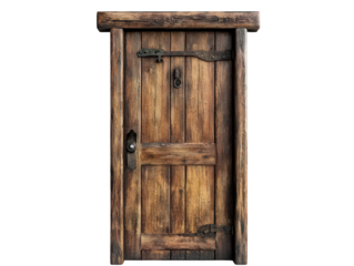 Wooden door with a lock and a knob