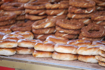 Freshly baked bread and pastries displayed at a market