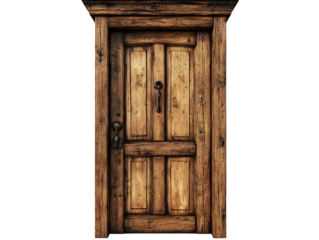 Wooden door with a lock and a keyhole