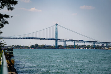View of Ambassador Bridge connecting Canada and USA.