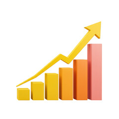 3d bar chart with upward trend arrow symbolizing growth and success transparent background