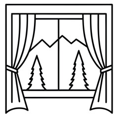 Scenic mountain vista viewed through a classic rectangular window frame offering a serene landscape perspective