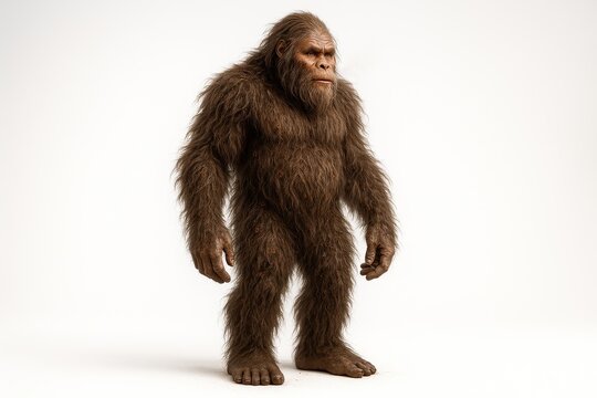 Mythical sasquatch in forest mist cinematic portrait on clean studio white silhouette edge lighting hyperreal fur texture wildlife folklore concept - Powered by Adobe