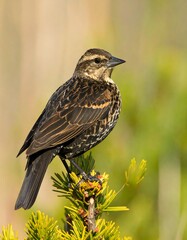 Fototapeta premium Bird perched on pine branch