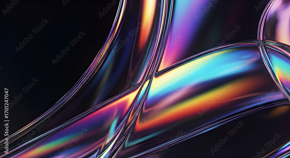 Poster abstract background of interwoven liquid glass with holographic colors. futuristic design element fo