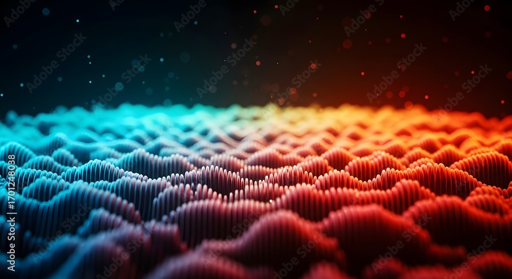 Poster futuristic digital landscape of glowing lines and waves. big data visualization and network technolo