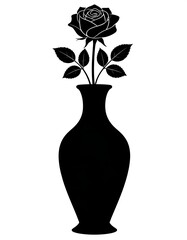 Black silhouette of rose in vase