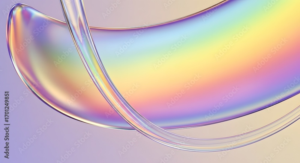 Poster abstract 3d rendering of a rainbow glass ribbon. a futuristic and vibrant design element. a transpar
