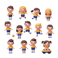 Fototapeta premium Adorable 3d Cartoon Group of Little Boys and Girls Playing with Joy