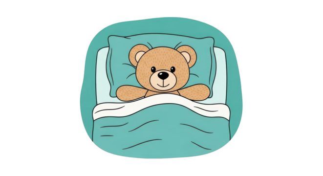 Adorable Teddy Bear Sleeping Comfortably in Bed unique artwork design concept based on Adorable