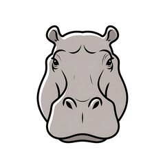 Cute hippopotamus head, facing forward, cartoon vector illustration of an African animal, isolated on white background.