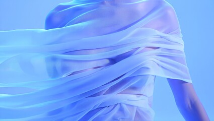 Flowing Silk Waves on Anonymous Torso Dramatic Blue Lit