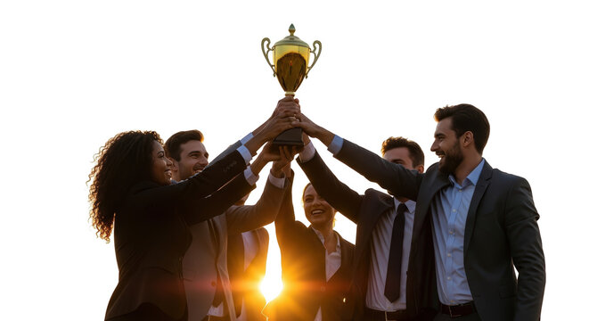 Diverse business team celebrating victory with a trophy modern illustration inspired by Diverse business