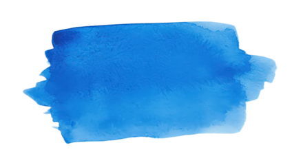 Bright blue watercolor stain isolated on transparent background, a vibrant and expressive artistic brushstroke element
