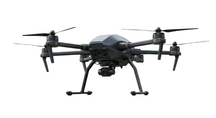 Drone isolated on transparent background, unmanned aerial vehicle with camera for aerial photography and videography