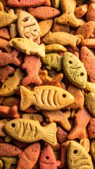 A close-up view of a multitude of colorful fish-shaped treats, showcasing a vibrant array of hues and textures.
