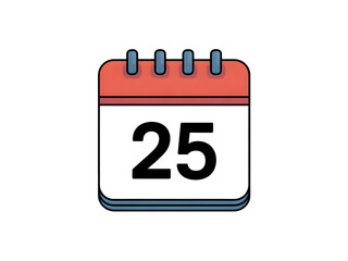 Red Calendar Page with Number 25 on White Background