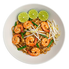 Delicious pad thai with shrimp isolated on transparent background