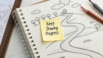 Fototapeta premium Inspirational Sketching Note on Drawing Progress with Scenic Illustrations