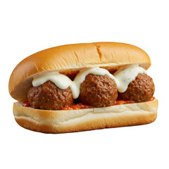 Delicious meatball sub with creamy sauce isolated on transparent background