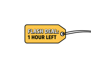 Yellow Flash Deal Tag with Black and White Text on White Background