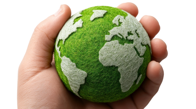 Hand Holding Textured Green Globe Symbolizing Environmental Awareness, Sustainability, and Earth Conservation for Eco-Friendly Campaigns