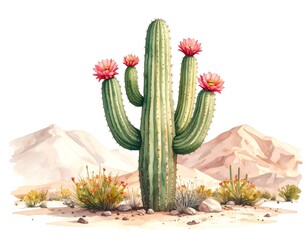 Watercolor desert cactus illustration