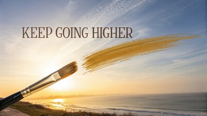 Inspirational Sunset with Brushstroke and Motivational Text