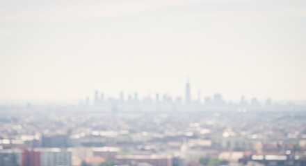 Blurred Cityscape: Atmospheric View of Urban Skyline, Soft Focus, Hazy Day.