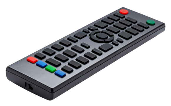 tv remote control in black color isolated on white background