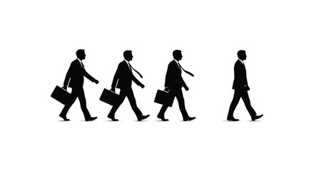 four silhouetted businessmen walking in a line carrying briefcases