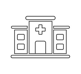 Minimal line art hospital building vector icon illustration. Simple outline healthcare symbol design representing medical facility, emergency service, clinic, pharmacy, wellness, and treatment.