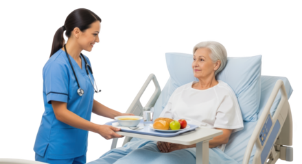 Nurse Serving Meal to Patient in Hospital Bed unique artwork design concept based on