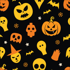 Halloween Terror Seamless Pattern with Horror Symbols