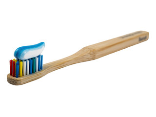 Bamboo Toothbrush with Colorful Bristles and Toothpaste