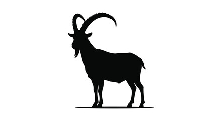 a silhouette of an ibex standing against white background