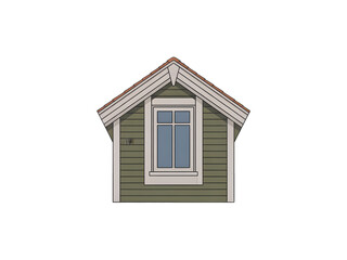 Green House Roof with White Trim and Blue Window