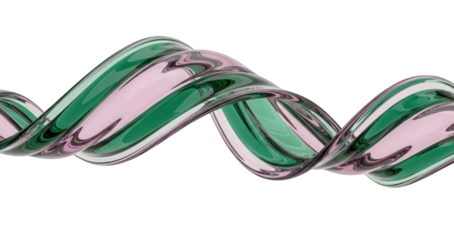 Abstract Twisted Glass Sculpture with Green and Pink.