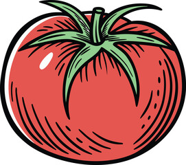 Single realistic tomato fruit illustration. Fresh red tomato isolated artwork. Realistic tomato vegetable food design. Tomato fruit healthy nutrition illustration. Organic tomato realistic farm art