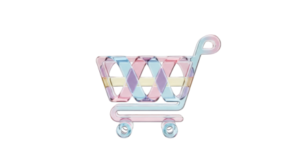 Colorful Transparent Shopping Cart with Geometric Design.