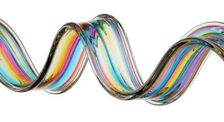 Abstract Iridescent Glass Ribbon with Colorful Light Reflections.