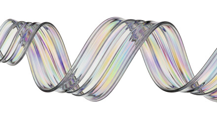 Iridescent Glass Ribbon: Abstract Wavy Design on White.