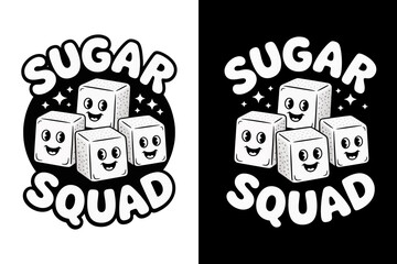 Vector art of cute sugar cube characters forming a squad