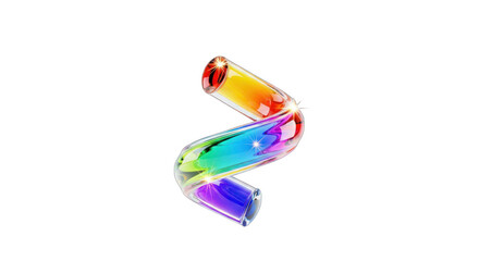 Rainbow-Colored Glass Tube with S-Shape Design and Shiny Highlights.
